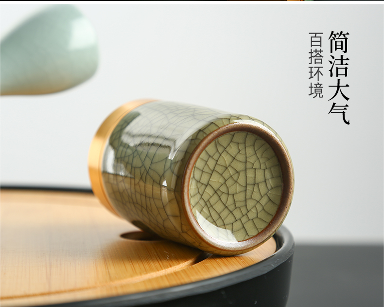 Longquan celadon small caddy fixings portable mini metal cover pu 'er tea caddy fixings sealed tank storage jar