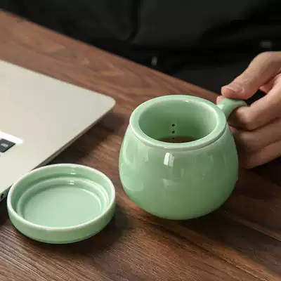 Celadon mug Ceramic filter cup with lid Household large capacity teacup Office tea cup Water cup Tea set