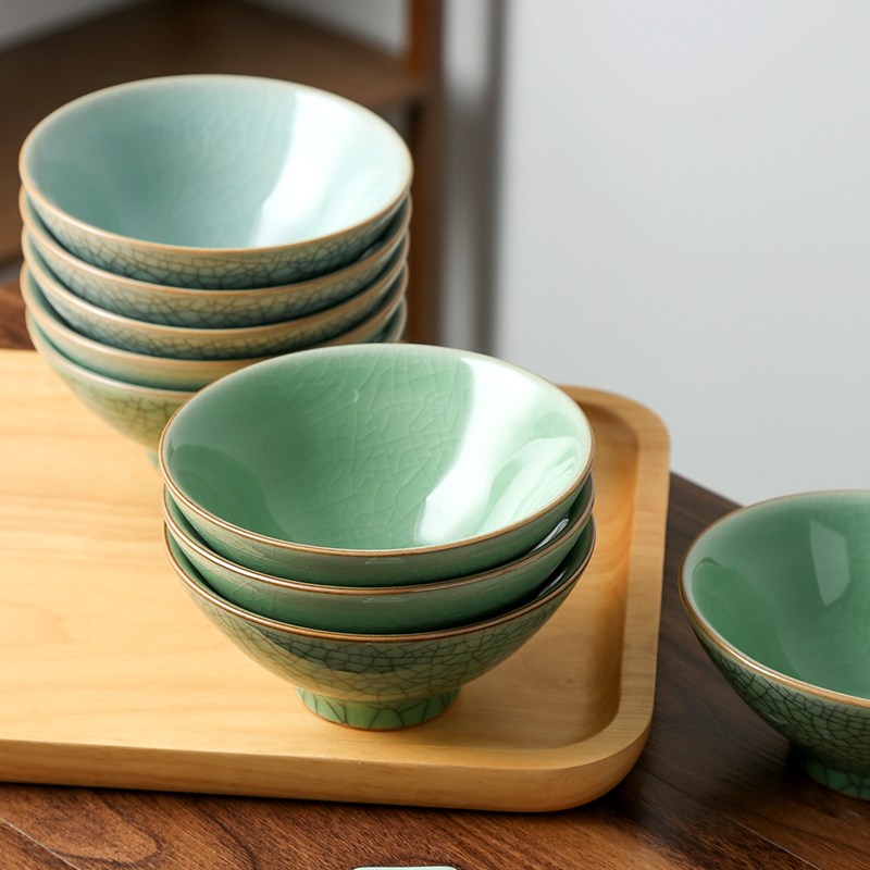 Longquan celadon hat to bowl of rice bowls Japanese household ceramics small bowl of wine to use elder brother up with ice crack 5 in your job