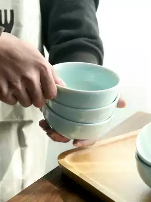 Ceramic bowl Single eating bowl Celadon Chinese rice bowl Oatmeal small bowl Japanese tableware set Household Nordic