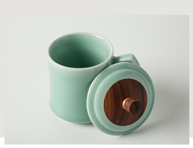 Longquan celadon teacup office ceramic cup with cover ultimately responds a cup of household water mark cup tea cup gift cup