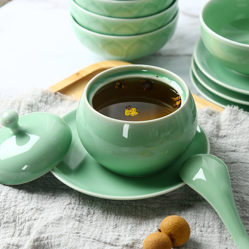 Ceramic cup longquan celadon water pot stew bird 's nest with cover steamed egg cup contracted household small soup stew pot cup dish bowl of stew