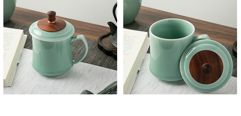 Longquan celadon teacup office ceramic cup with cover ultimately responds a cup of household water mark cup tea cup gift cup