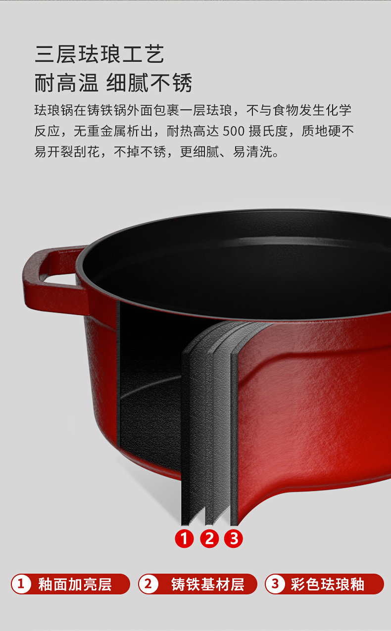 康巴赫 高颜值珐琅铸铁锅 24cm/4L 图5