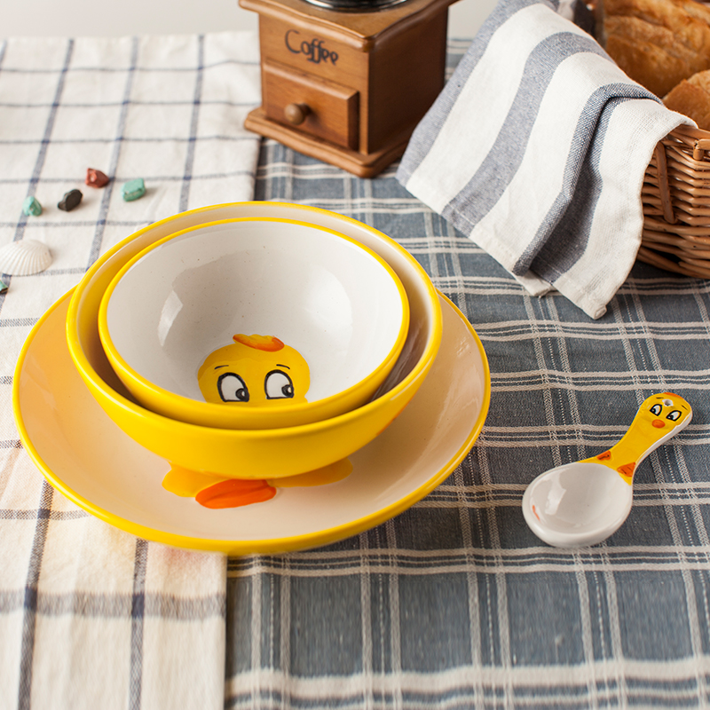 Northern wind creative children with express cartoon animal style ceramic dishes run of four sets of environmentally friendly tableware a suit