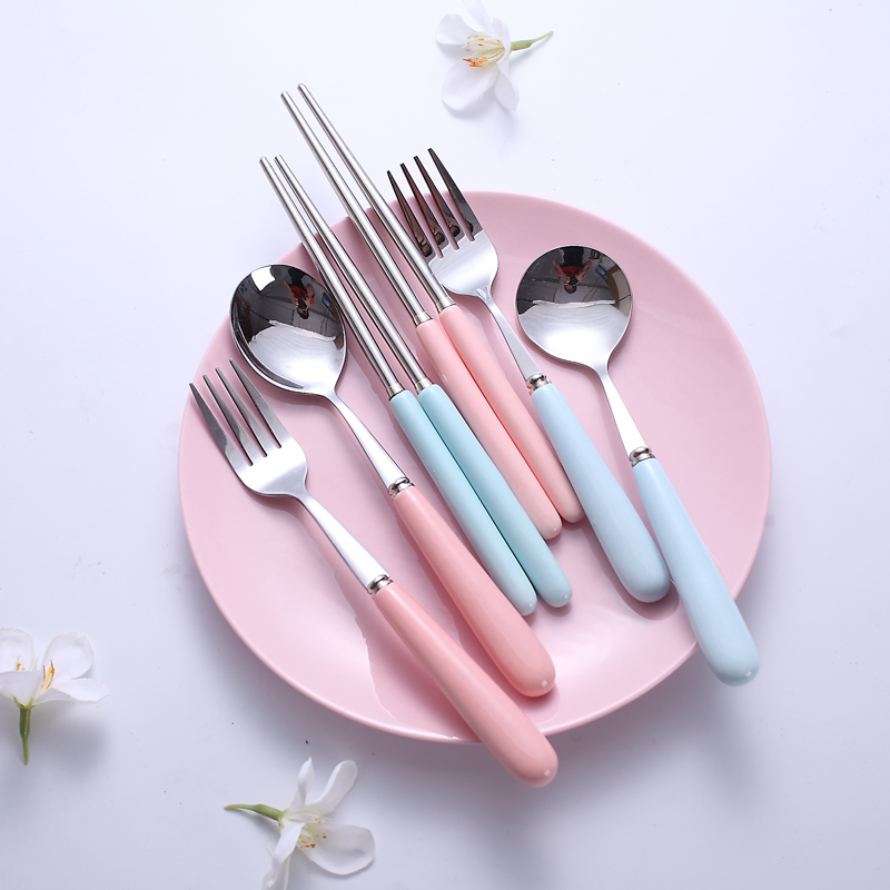 Jingdezhen ceramic handle stainless steel ladle watermelon run out of ice cream run eat western - style food fruit dessert cake fork