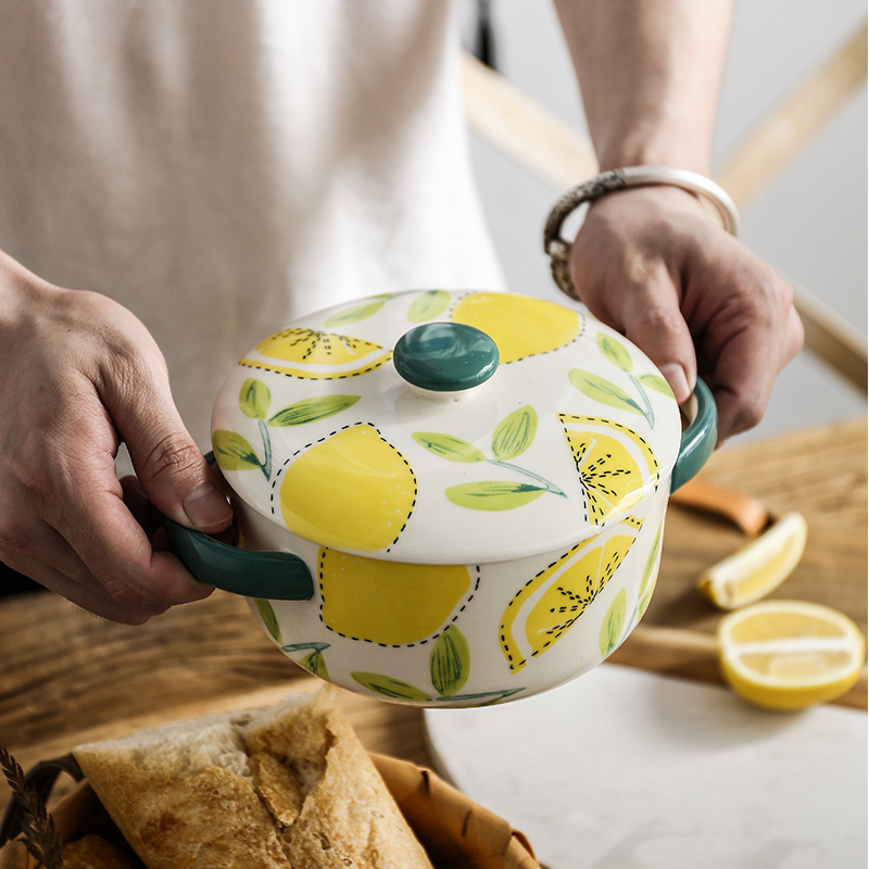 Cherry ceramics with cover small household stew water stew pot soup cup double cover the tank stew pot steamed egg dishes