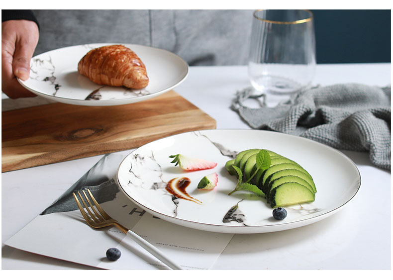 Jingdezhen Nordic marble texture with up phnom penh ceramic plate disc flat dish plate of western food steak dinner plate