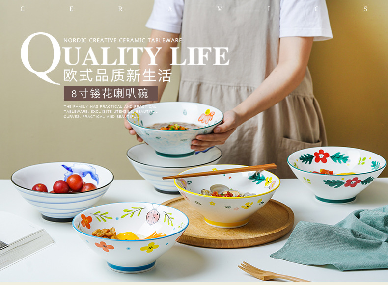 Japanese hand - made ceramic rainbow such to use domestic large rainbow such always pull hat to 8 inch deep bowl of soup bowl bowls bowl of creative move