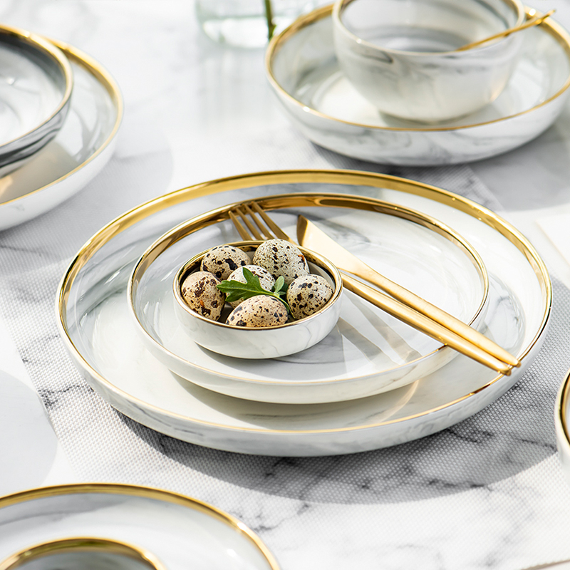 Nordic ceramic marble plates to use of high - end creative up phnom penh beefsteak breakfast tray was flat plate tableware