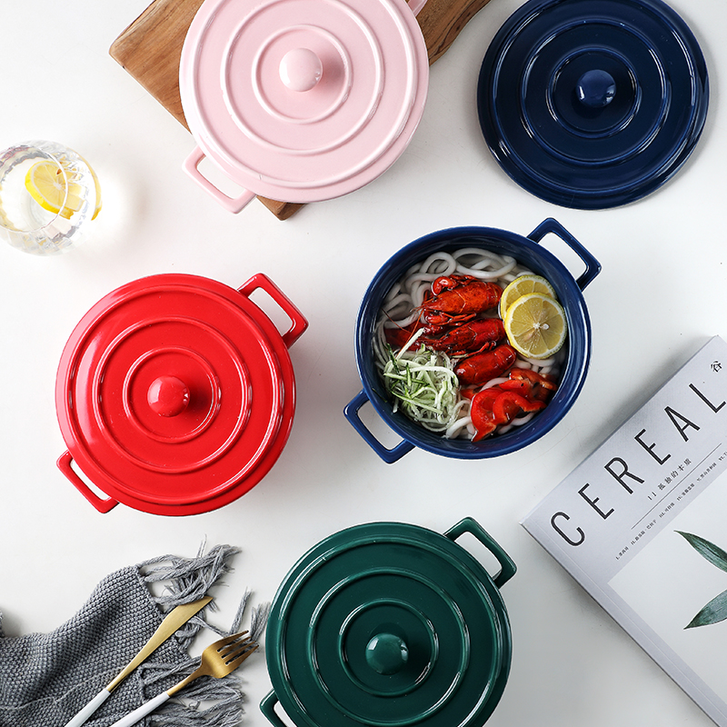 Ears with cover rainbow such use large la rainbow such use ceramic bowl of soup bowl home baking bowl of noodles bowl