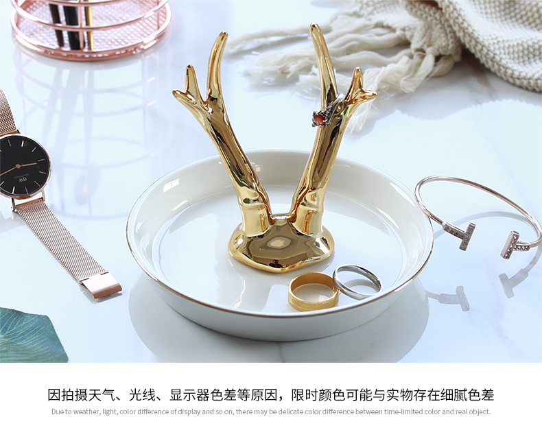 The Jingdezhen ceramic golden fawn/foreign trade tail single unicorn jewellery set/ring of snack tray