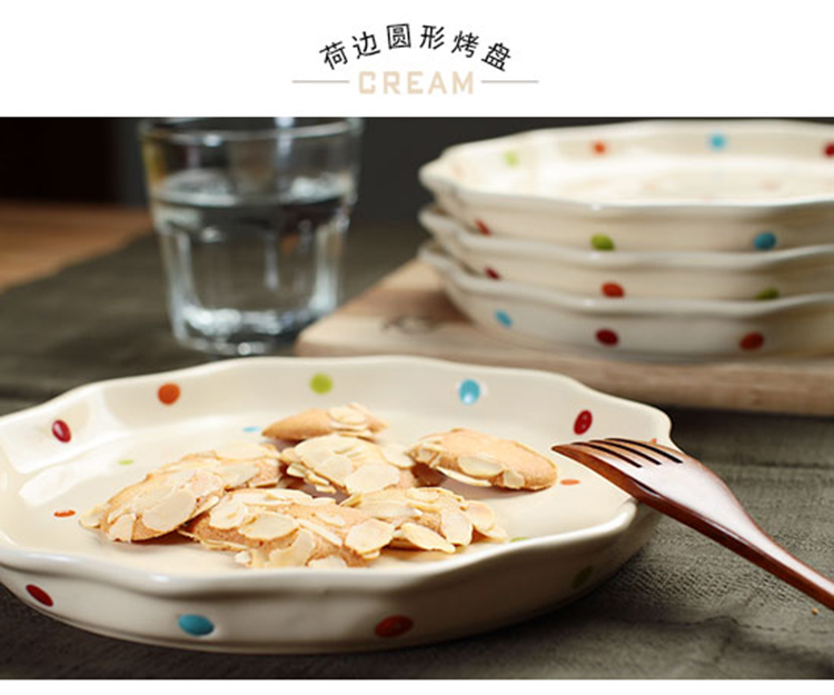 The creative household ceramic plate wave point of western food plate tray steak color plate round flat breakfast tray