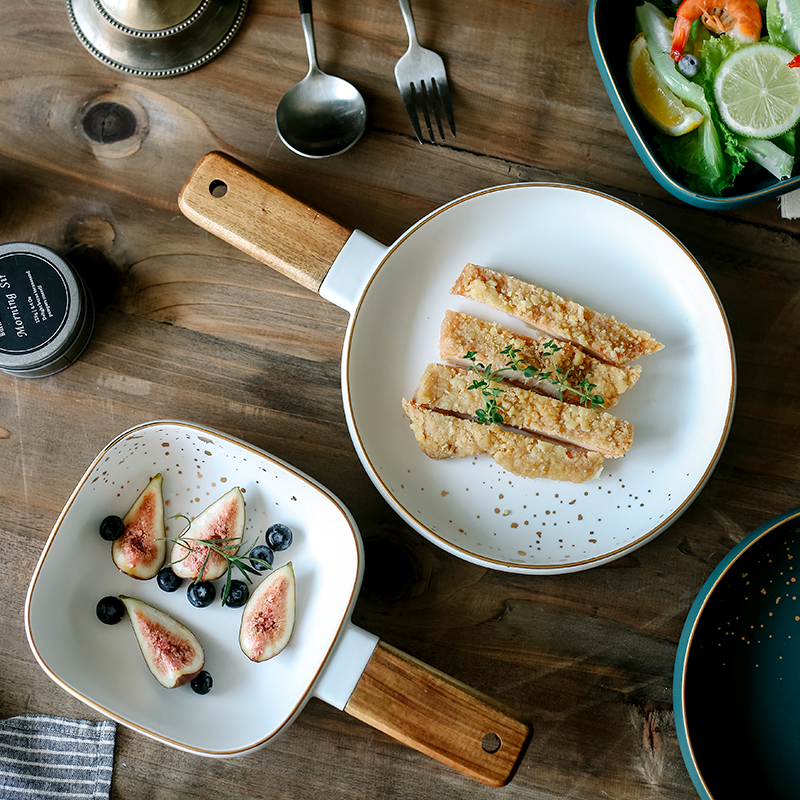 Creative ceramic wooden Nordic made wooden handle his bowl on the salad bowl of Japanese rainbow such as bowl food tableware soup bowl