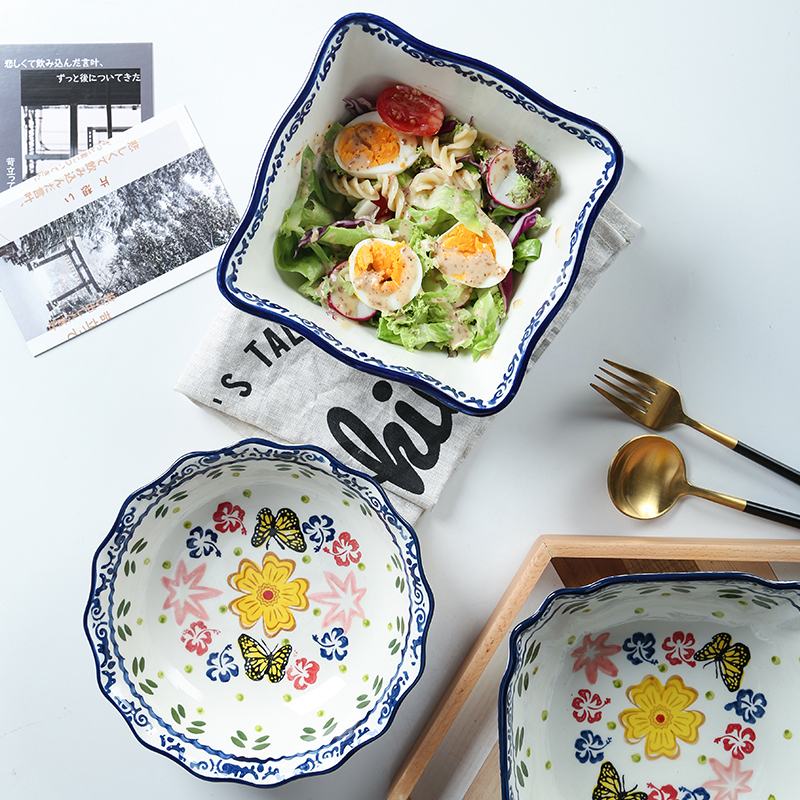 Lace ceramic household under the glaze color rainbow such as bowl soup bowl of the big European Korean mercifully large lovely salad