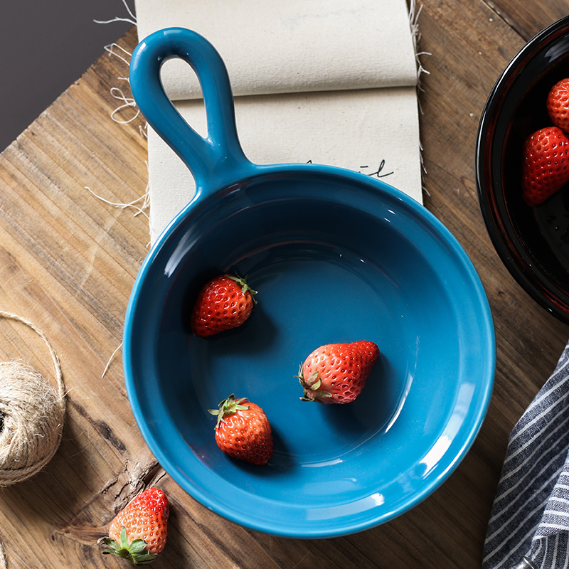 Jingdezhen ceramic creative with handle for job home fruit salad bowl with a pull roasted bowl rainbow such use large soup bowl
