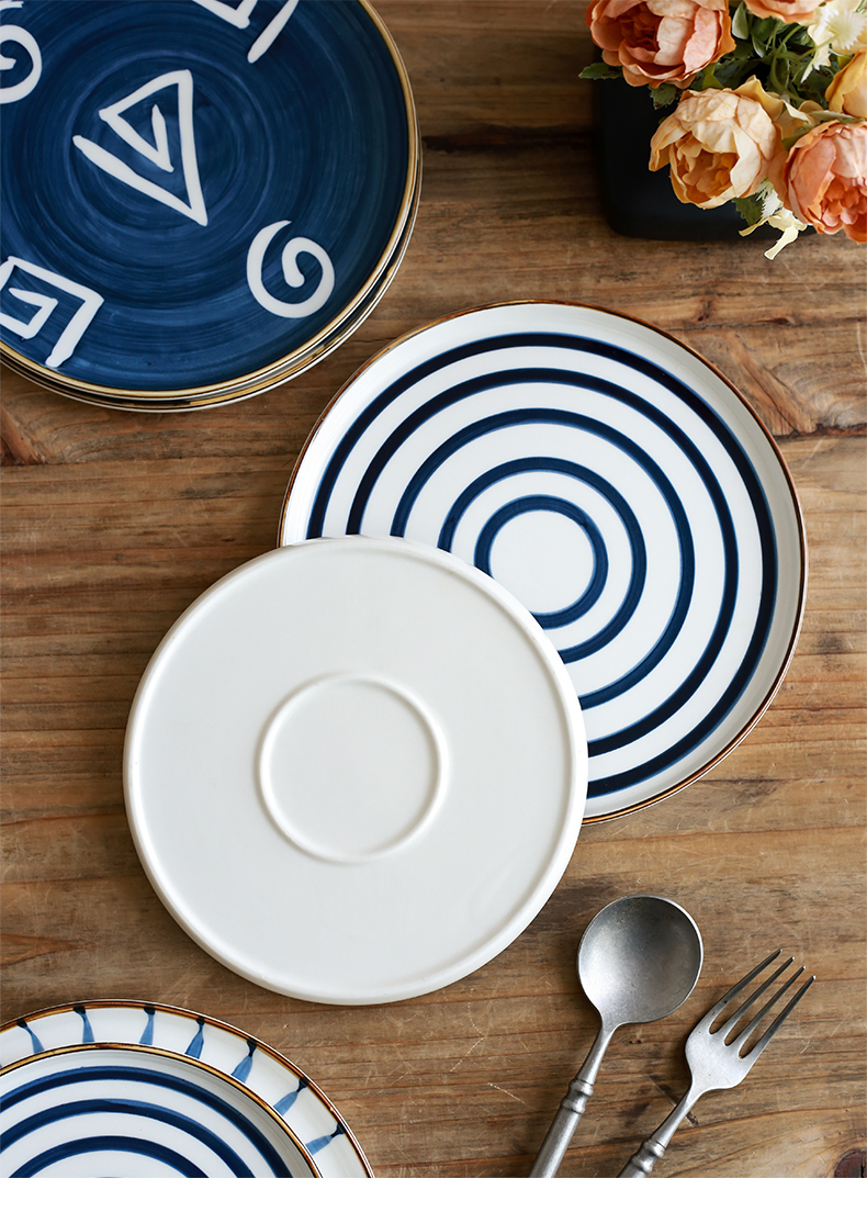 Hand - made ceramic creative steak dish network red sun type western art household food dish plate disc plate