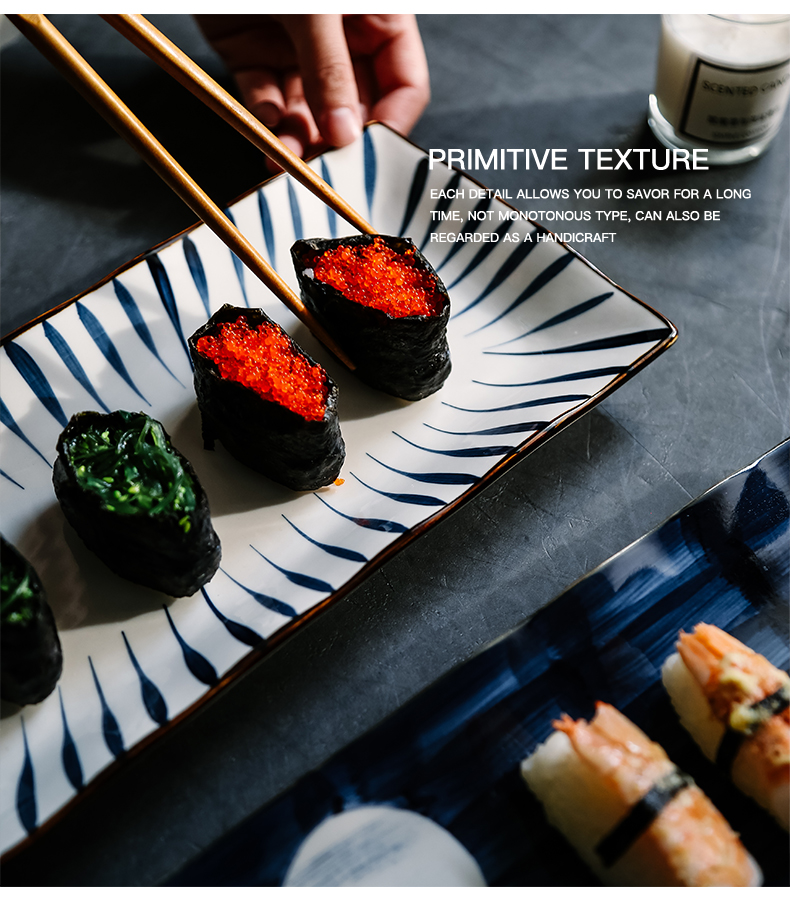 The Nordic rectangle plate strip plate ceramic snack plate dinner plate ideas snacks Japanese sushi platter