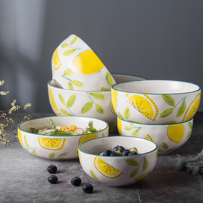 Northern wind Japanese - style fresh lemon series ceramic tableware suit household rice bowl bowl western - style food dish plate