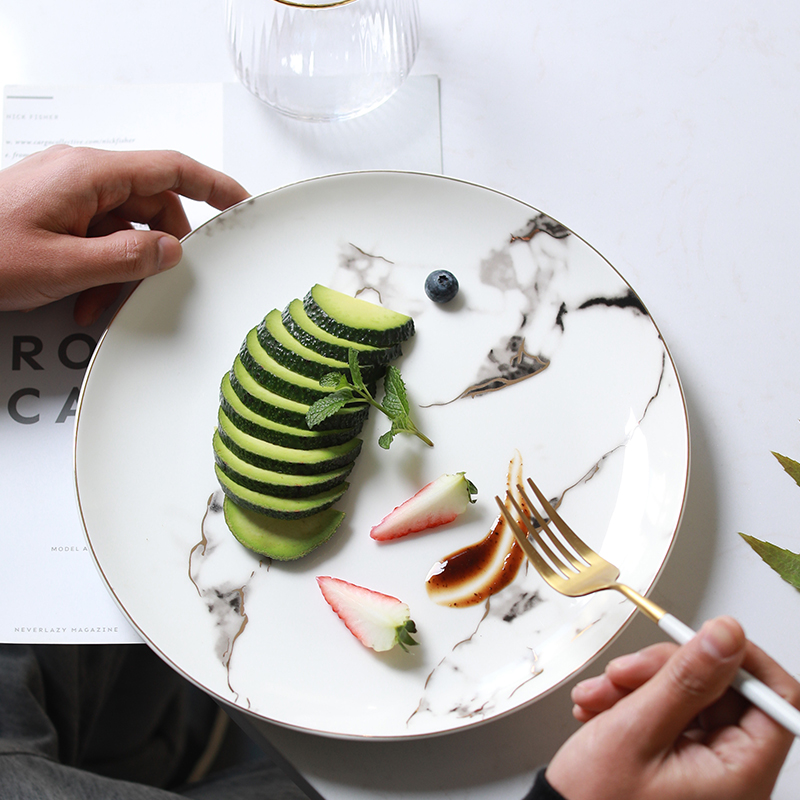 Jingdezhen Nordic marble texture with up phnom penh ceramic plate disc flat dish plate of western food steak dinner plate