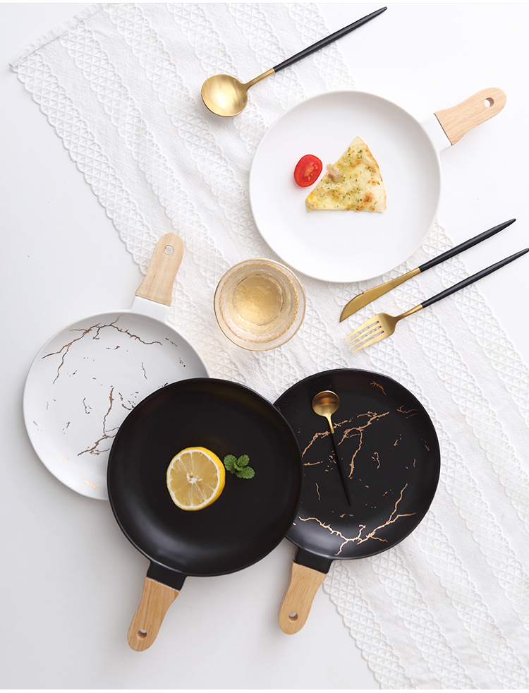 The Nordic tableware marble matte enrolled gold ceramic tableware with wood, ceramic disc steak plate western - style food plate of pasta dish