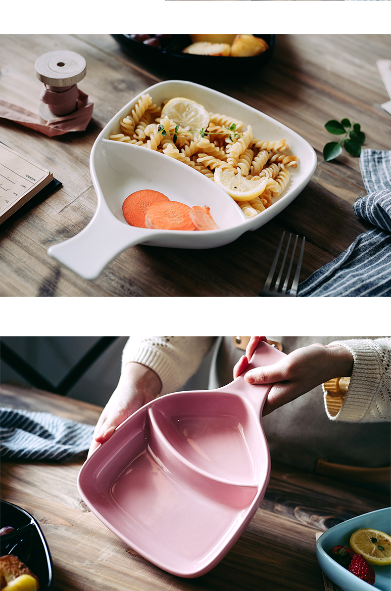 The Nordic two ceramic pan handle creative baking bake oven FanPan with handle frame plate western pasta dish