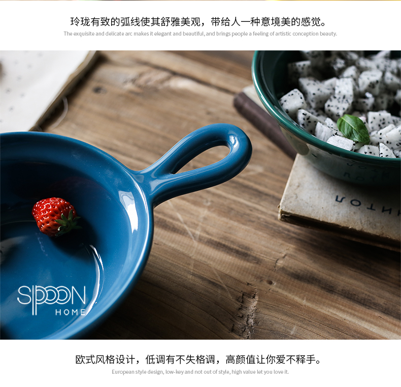 Jingdezhen ceramic creative with handle for job home fruit salad bowl with a pull roasted bowl rainbow such use large soup bowl