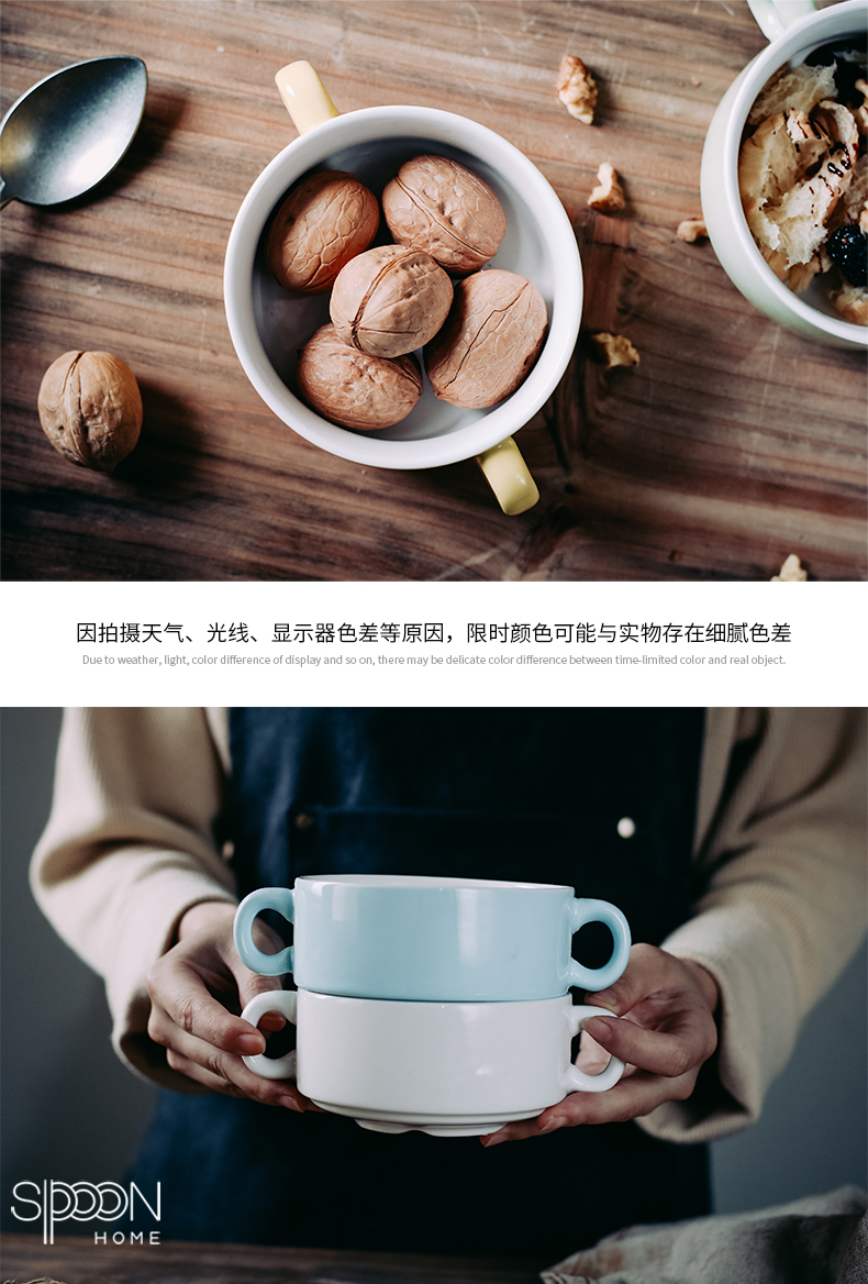Ceramic ears porridge bowl of steaming roast bowls of stew household soup bowl of soup bowl pudding dessert salad bowl bowl restaurant porcelain cup