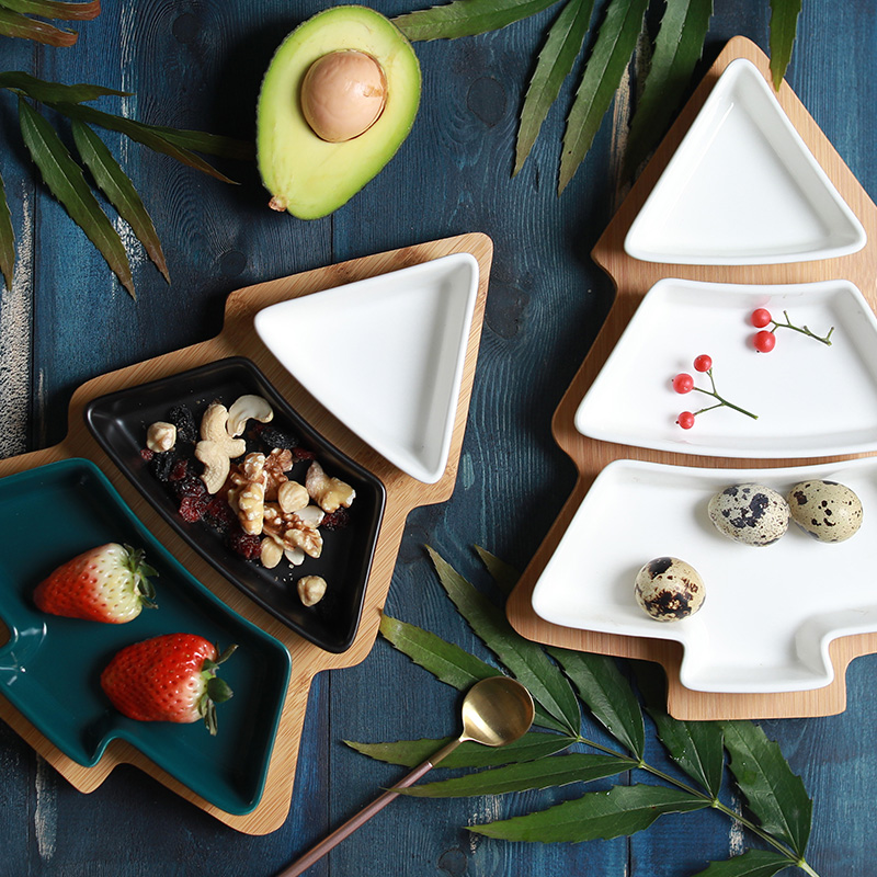The Nordic idea bamboo tree fruit tray household trays ceramic snack plate of fruit salad plate snack plate