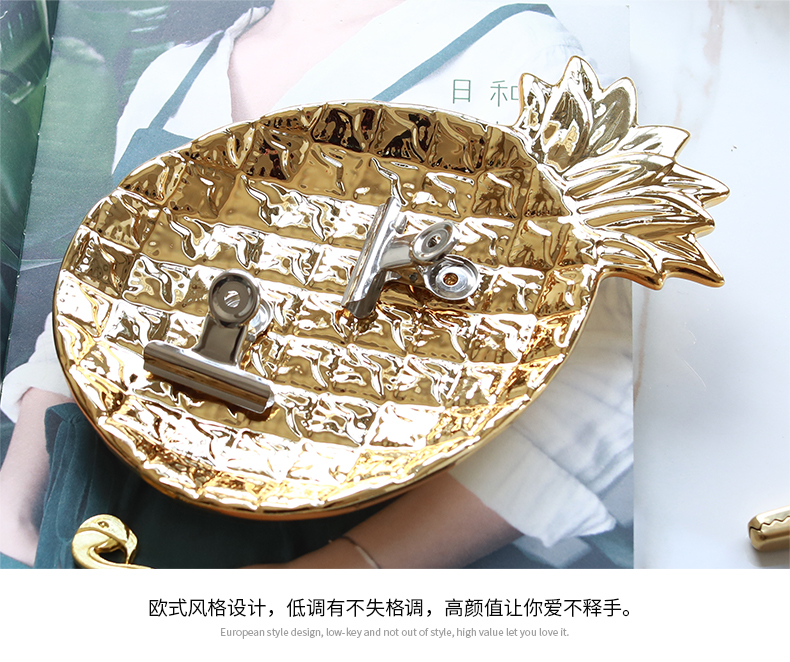 Jingdezhen in Europe and the tide product golden pineapple ceramic decoration plate to receive a plate of fruit salad plate jewelry plate