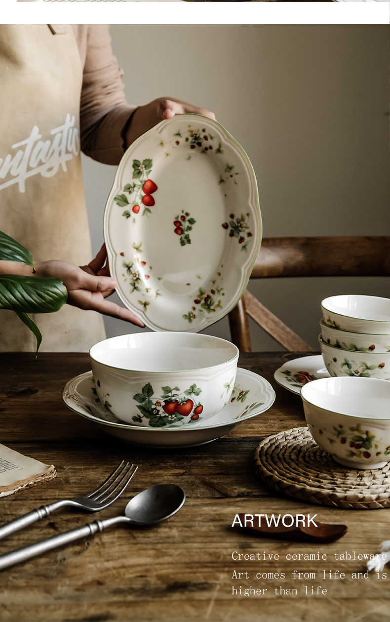 Ceramic rural wind ears pan 0 steak plate of the creative move breakfast tray was Japanese red strawberry net tableware