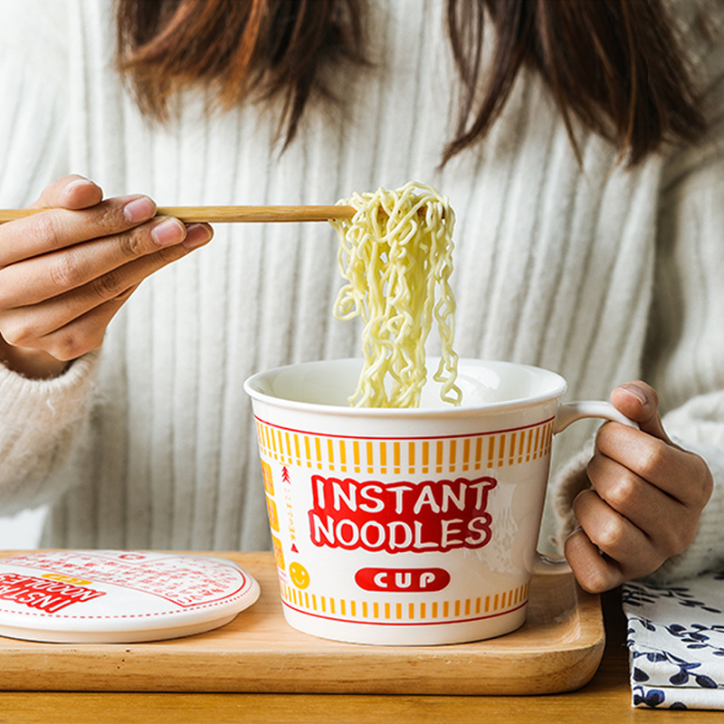 Northern wind creative household ceramics noodles glass bowl with cover bento li riceses leave soup bowl suit students lunch box
