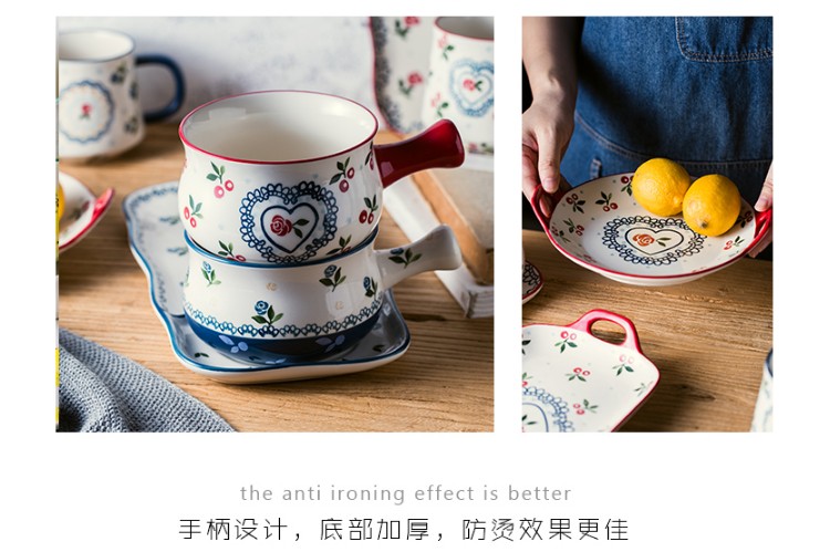 Japanese cherry creative couples the breakfast table household ceramic plate handle oat dessert fruit bowl plates