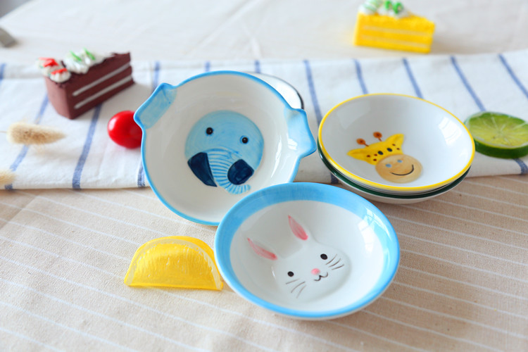 Jingdezhen ceramic small animals rabbits under the glaze color hand - drawn cartoons oil vinegar dish of soy sauce dish dish