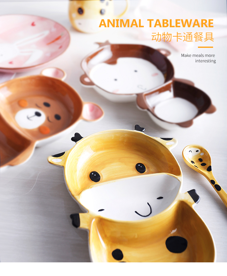 Express animals children creative ceramic tableware frame plate baby bowl bowl cartoon bowl dish breakfast spoon cup