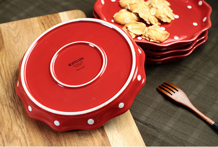 The creative household ceramic plate wave point of western food plate tray steak color plate round flat breakfast tray