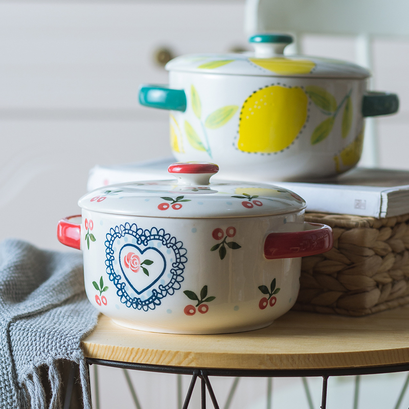 Cherry ceramics with cover small household stew water stew pot soup cup double cover the tank stew pot steamed egg dishes