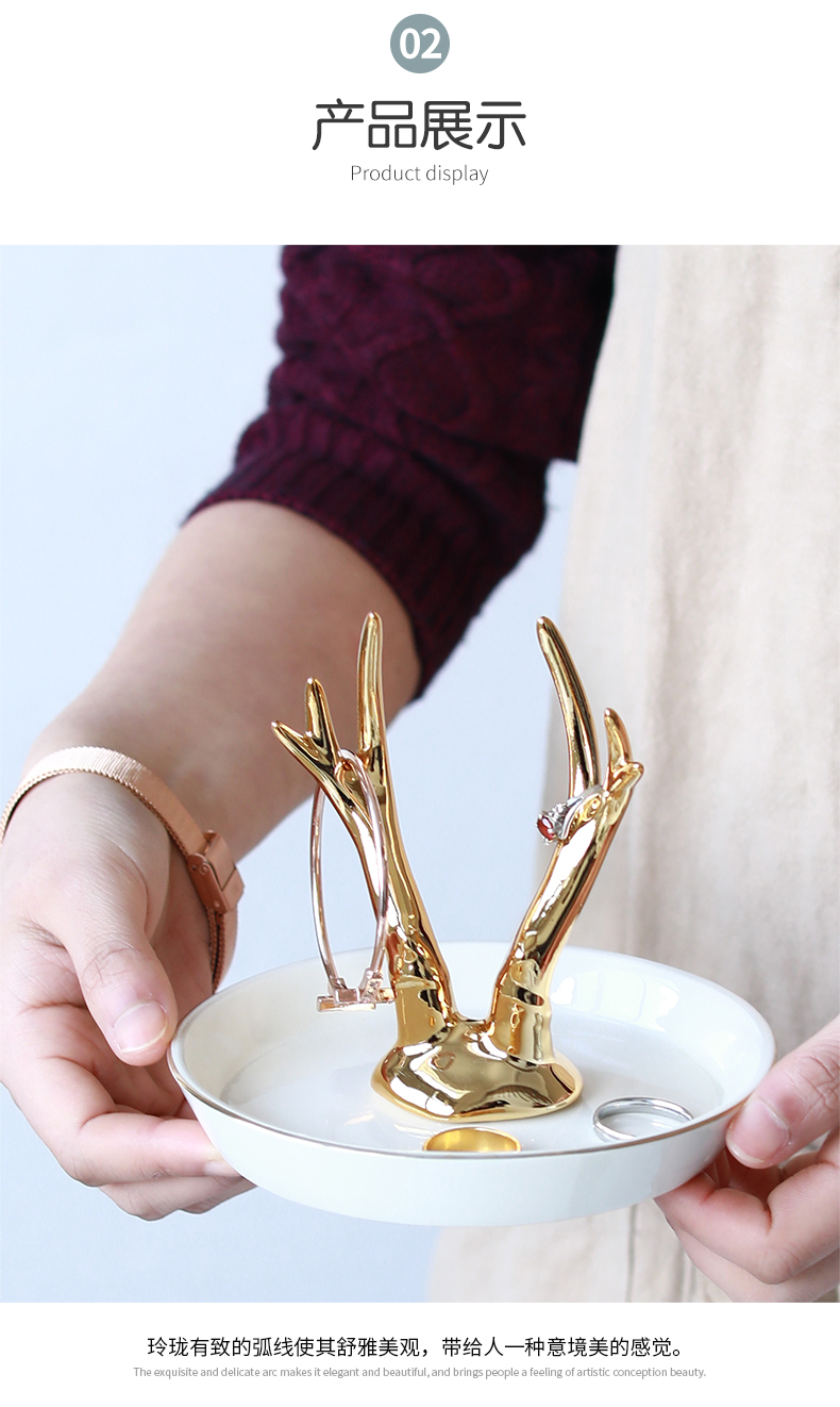 The Jingdezhen ceramic golden fawn/foreign trade tail single unicorn jewellery set/ring of snack tray
