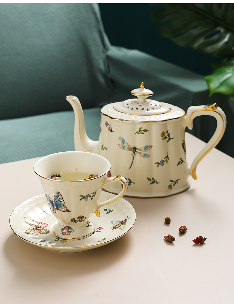 Ins butterfly coffee cups and saucers European household small exquisite key-2 luxury glass ceramic English afternoon tea tea set