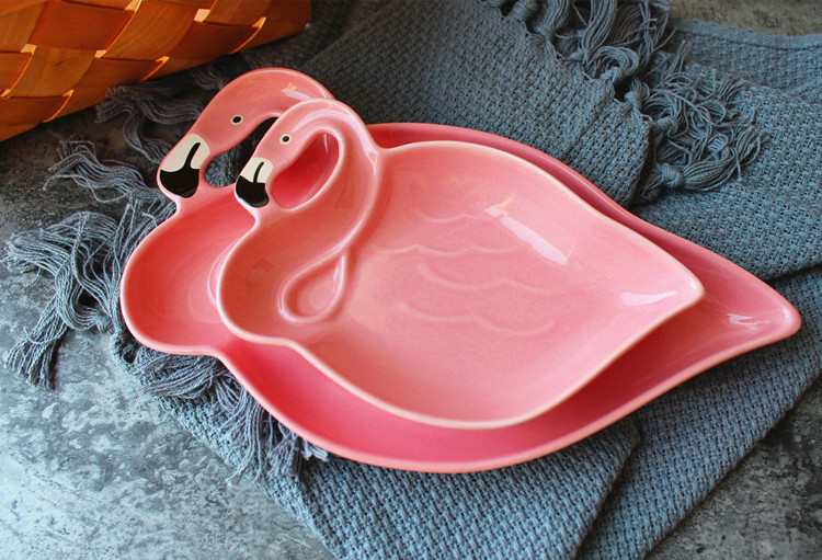 Ins export foreign trade pink flamingo ceramics features seafood dishes, small bowl breakfast tray was dessert plate of fruit bowl