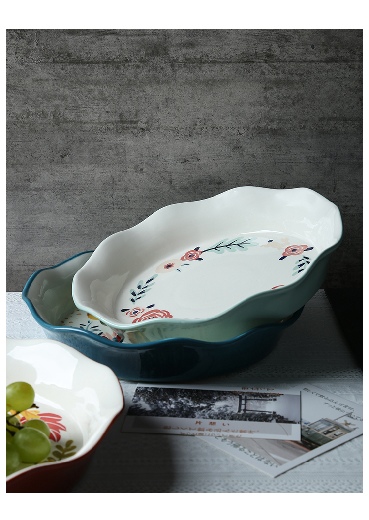 The Nordic ins hand - made pie dish ceramic home baking four seasons large plate of fruit salad plate of dinner plate