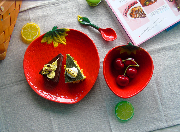 Jingdezhen sweet watermelon fruit salad rice bowls bowl plates spoon, ceramic tableware suit