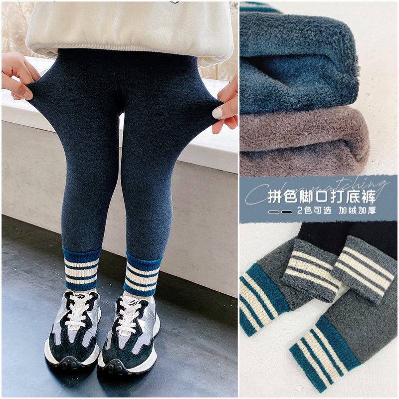 Girls leggings spring and autumn little children's foreign atmosphere baby girl plus plus plus thick outside wearing pants children's autumn and winter style integrated velvet