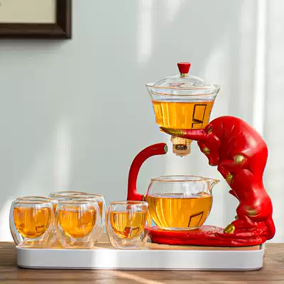 Glass tea set set Cow gas skyrocketing automatic lazy Kung Fu creative heat-resistant teapot household tea artifact small set