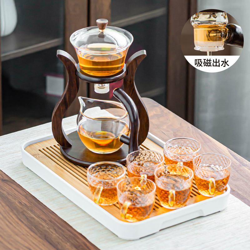 Glass semi-automatic tea set combination lazy home induction teapot brewing tea artifact kung fu tea cup