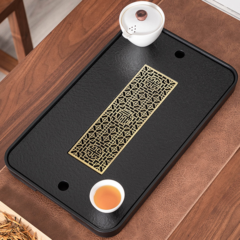 Tea tray Japanese-style household modern tea table imitation black gold magnet tray simple office kung fu tea sea tea tray dry brewing table