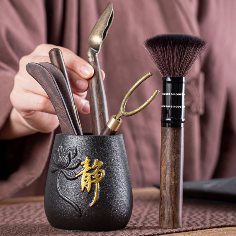 Black Sandalwood Solid Wood Tea Road Six Gentlemen Suit Home Tea Tray Accessories Kongfu Tea Tea Tool Tea Tool Big Tea Clip Tea Knife-Taobao