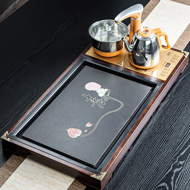 Fully automatic tea tray integrated induction cooker big number tea table home office Kung Fu tea set Colour Stone Tea Tray-Taobao