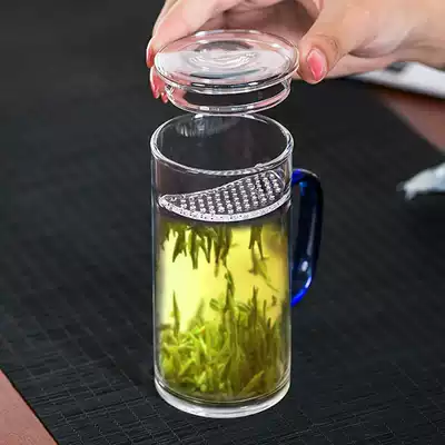 Glass individual cup green tea cup Crescent office home heat-resistant transparent water cup with lid filter flower tea cup