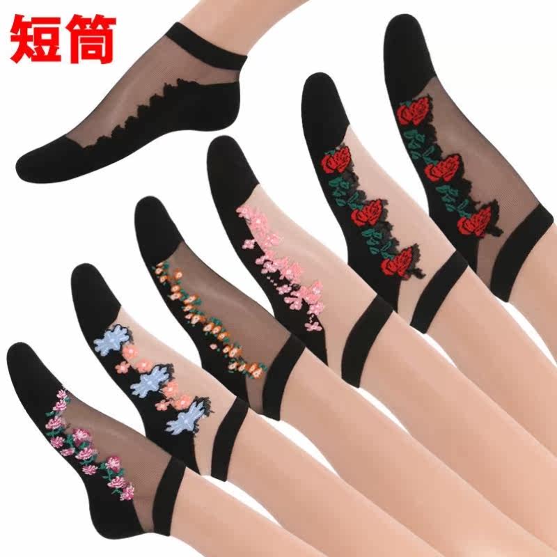 5 Double Stocking Socks Children Short Silo Silk Socks Summer Ultra Slim Socks Glass Crystal Silk Socks Suction Sweaty Cotton Bottom Invisible Socks